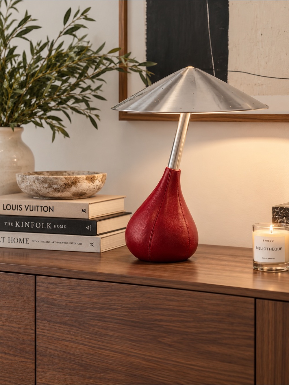 Pablo Pardo Piccola Red Leather Table Lamp SFMOMA Design